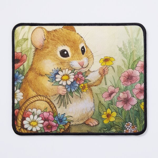 Item preview, hamster picking flowers designed and sold by studiovanharte.