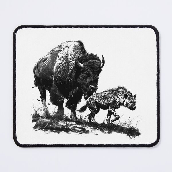 Item preview, Bison and Hyena Duo – Black and White Wild Animal Contrast Art designed and sold by inkoutninja.