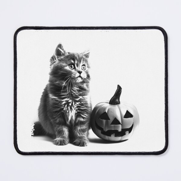 Item preview, Halloween Kitten and Pumpkin – Black and White Cute Spooky Art designed and sold by inkoutninja.