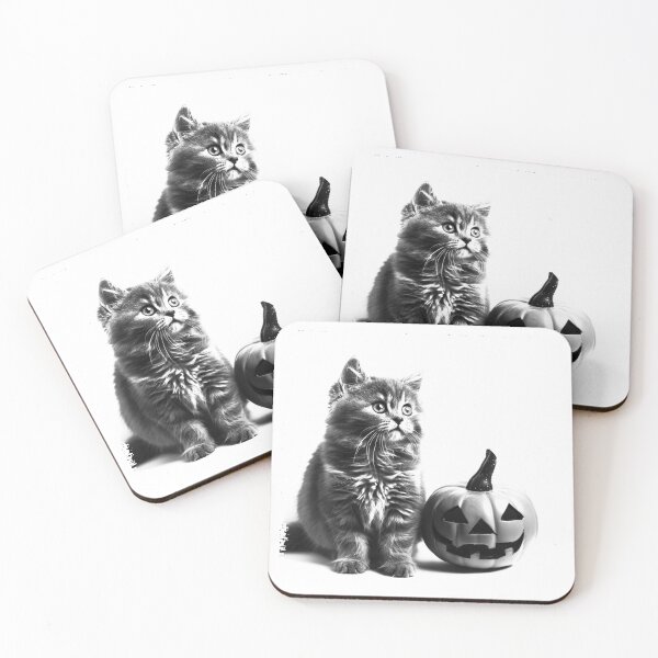 Item preview, Halloween Kitten and Pumpkin – Black and White Cute Spooky Art designed and sold by inkoutninja.