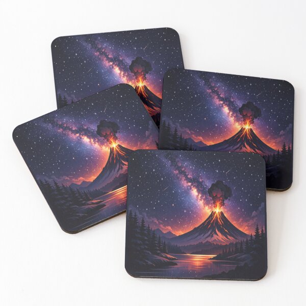 Item preview, Volcano Under Milky Way Night Sky – Glowing Lava Starry Landscape Art designed and sold by Globalcitytees.
