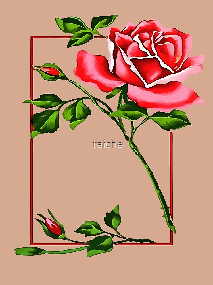 Thumbnail 3 of 3, Scarf, Dramatic Single Red Rose With Border designed and sold by taiche.