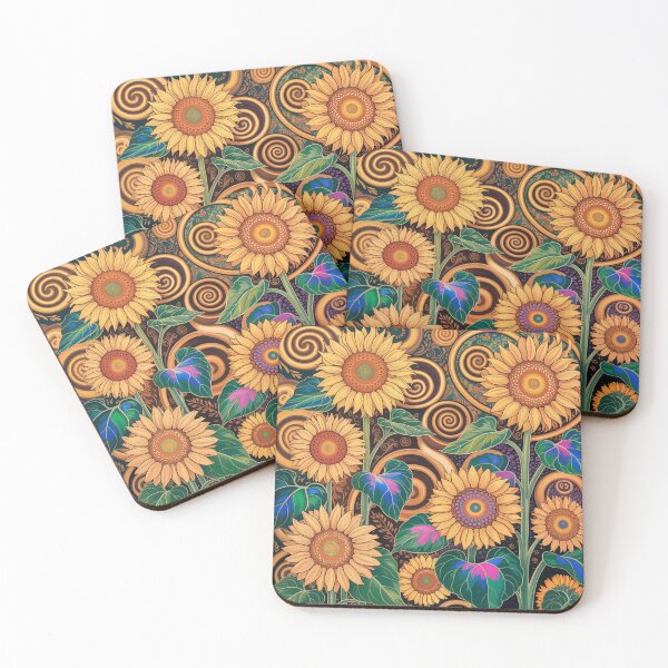 Item preview, Art Nouveau Sunflower Garden Inspired by Klimt | Gold Ornamental Floral Neon Art designed and sold by Tamas Das.