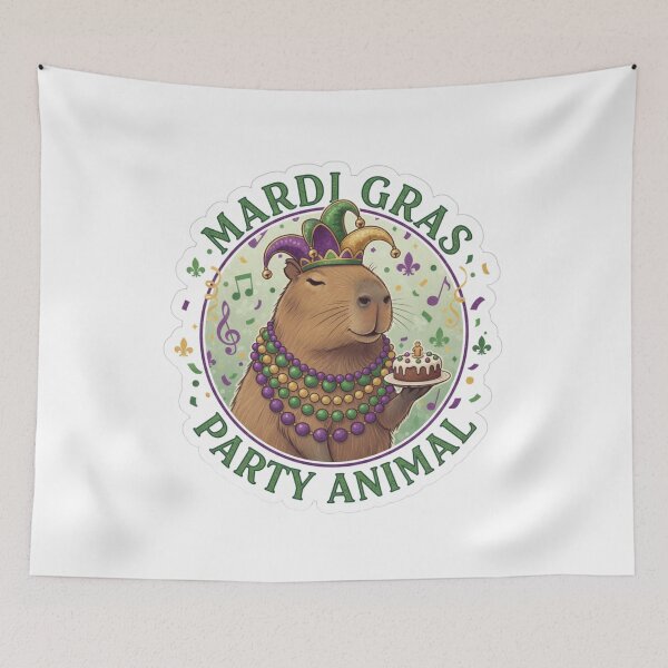 Item preview, Mardi Gras Capybara Party Animal - Fun Carnival King Sticker designed and sold by Wear Sculpt.