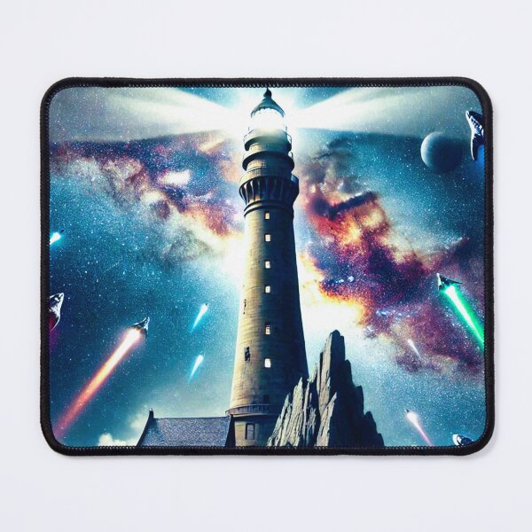 Item preview, “Cosmic Lighthouse – Sci-Fi Space Exploration Art” designed and sold by Dogandesighn.