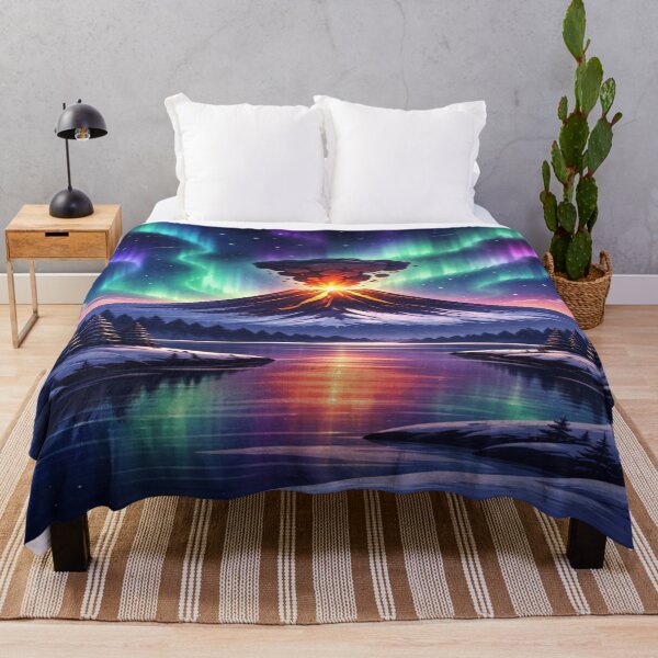 Item preview, Volcano Under Aurora Borealis – Northern Lights Night Landscape Art designed and sold by Globalcitytees.