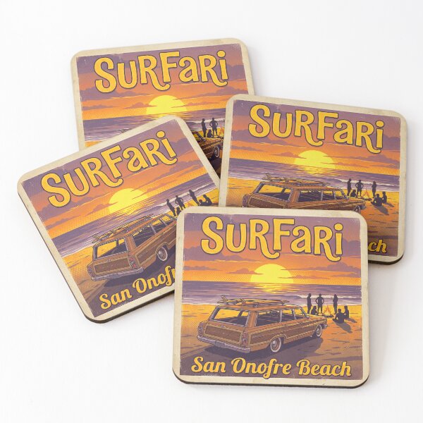 Item preview, SURFari San Onofre Beach – Retro 1960s Surf Culture Woody Wagon Poster designed and sold by Cozy-Old-Pub.