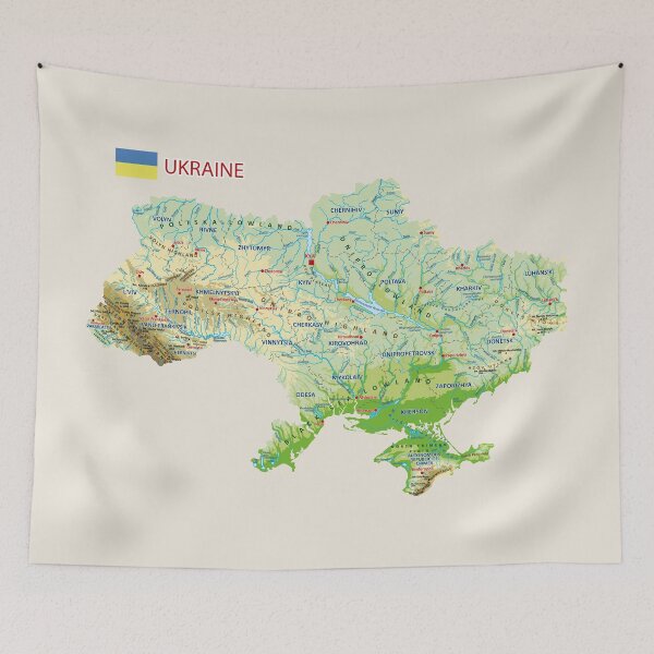 Item preview, Ukraine Physical Geography Map – Landforms, Regions and Major Cities designed and sold by alijun.