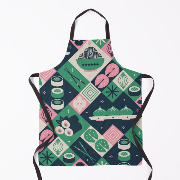 Item preview, Geometric Asian Food Medley with Sushi and Dumplings in Green and Pink designed and sold by EliveraDesigns.