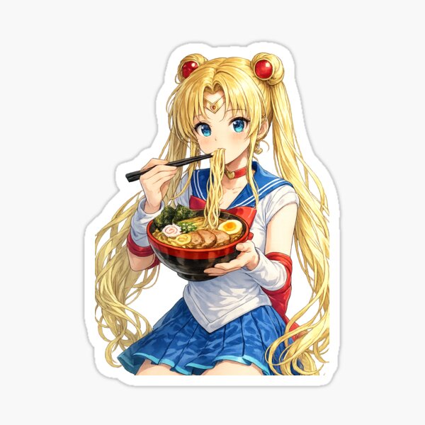 Item preview, Blonde Anime girl eating noodles  designed and sold by Pedro  Fart Faced McGee.