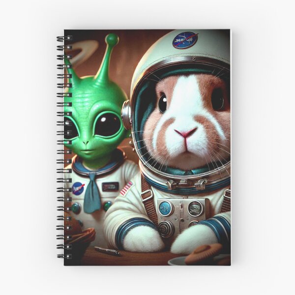 Item preview, “Rabbit and Alien Astronauts – Cosmic Dinner Art” designed and sold by Dogandesighn.