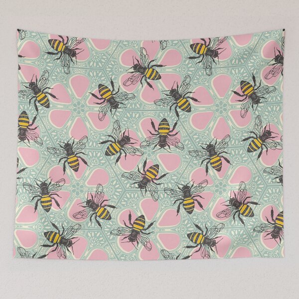 Item preview, honey hive floral pink aqua designed and sold by scrummy.