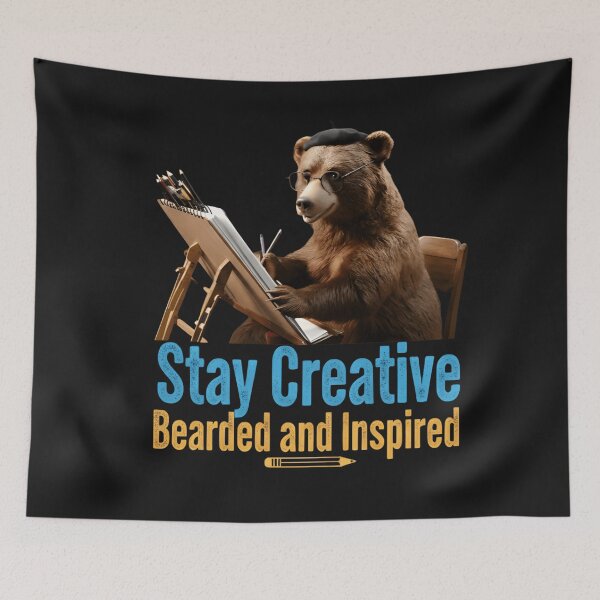 Item preview, Funny Bear T-Shirt, Stay Creative Bearded and Inspired - Artistic Grizzly Painter in Beret and Glasses Graphic Tee designed and sold by ZyxDes.