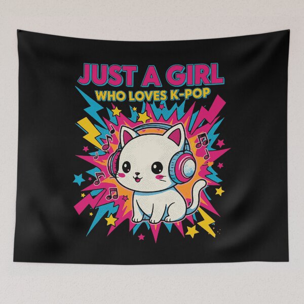 Item preview, Just A Girl Who Loves K-Pop Cute Korean Music Cat designed and sold by LuminOrb.
