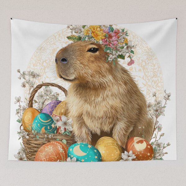 Item preview, Floral Capybara Easter Celebration - Spring Meadow Fantasy Art designed and sold by Hakubiya.