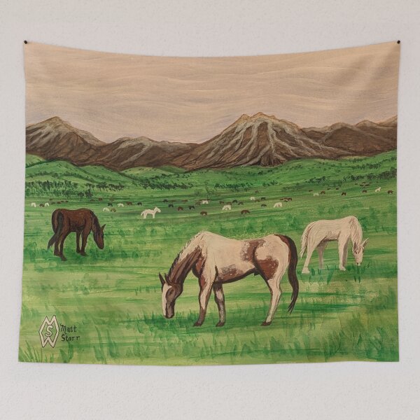 Item preview, Horses grazing near the mountain range  designed and sold by Matt Starr Fine Art .