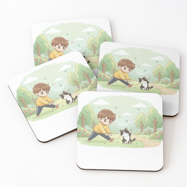 Item preview, Boy and Gentleman Cat Doing Stretches designed and sold by Sweet Moments.