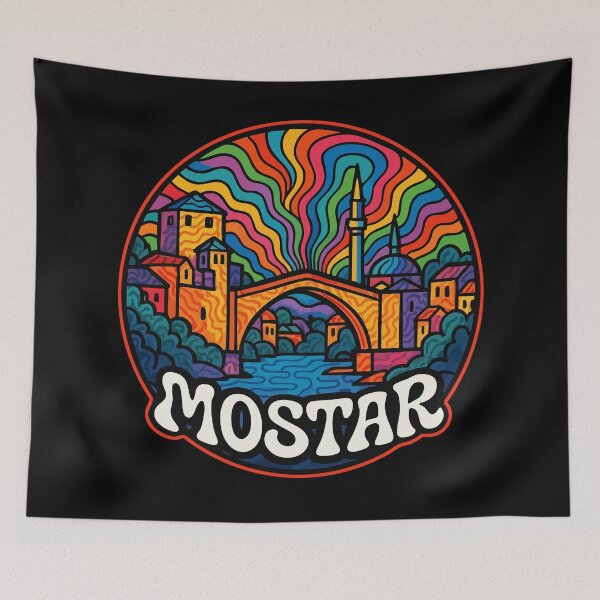 Item preview, Mostar Bridge Bosnia And Herzegovina Trippy Art Travel designed and sold by TomFrontierArt.