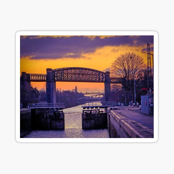 Latchford Locks sunset on Manchester Ship Canal Warrington Cheshire