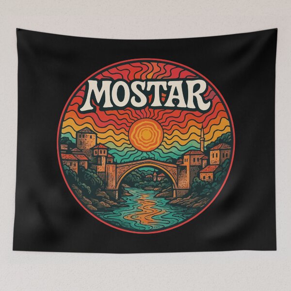Item preview, Mostar Bridge Bosnia And Herzegovina Trippy Art designed and sold by TomFrontierArt.