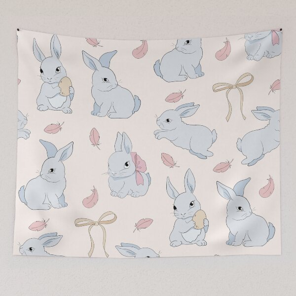 Item preview, White Rabbits with Bows and Feathers designed and sold by AnimaliaStar.