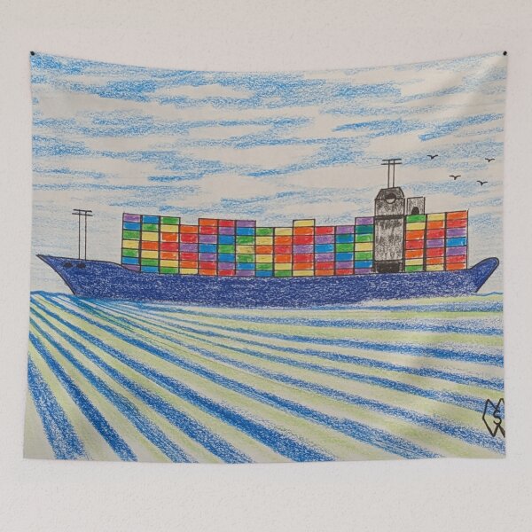 Item preview, Container ship with cargo going across the ocean  designed and sold by Matt Starr Fine Art .