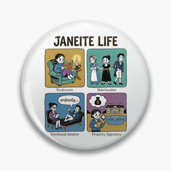 Artikelvorschau, Janeite Life Lustiges literarisches Comic-Vier-Panel-Design entworfen und verkauft von Fenay Designs.