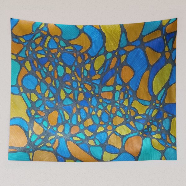 Item preview, Abstract Hand Drawing in Shades of Gold and Blue designed and sold by What Your Mind Needs.