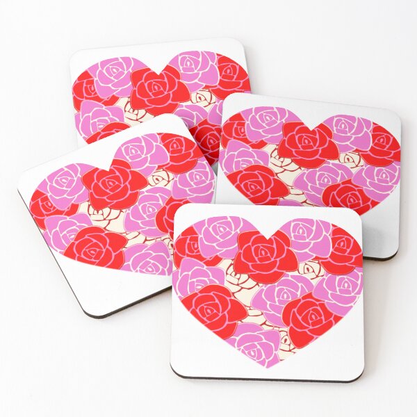 Artikelvorschau, Herzmuster aus rosa und roten Rosen – Romantisches Blumendesign entworfen und verkauft von MigWhimsy.