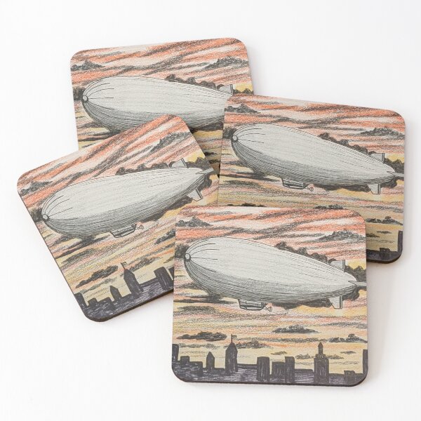 Item preview, Zeppelin airship flying over the city at sunset  designed and sold by Matt Starr Fine Art .