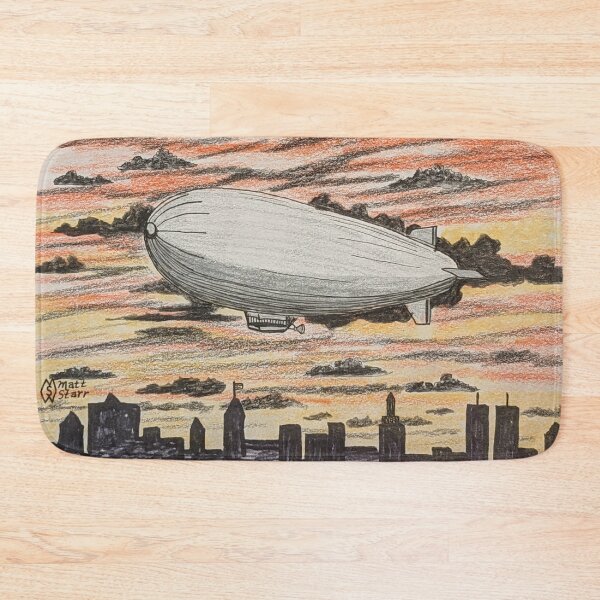 Item preview, Zeppelin airship flying over the city at sunset  designed and sold by Matt Starr Fine Art .