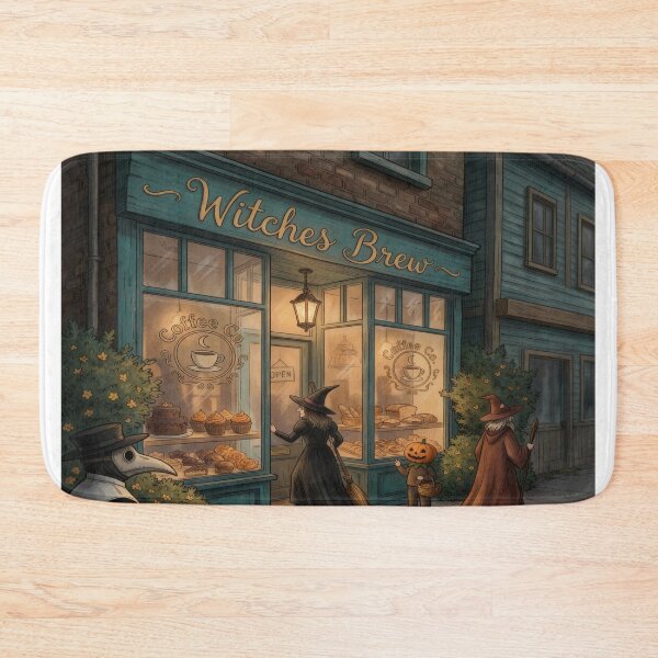 Item preview, Witches Brew Coffee Shop Cozy Halloween Art Print designed and sold by AbstractAuraArt.