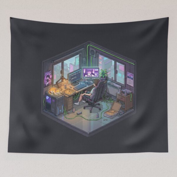 Item preview, Cozy Isometric Gamer Room - Coding Panic & Late Night Lofi Vibe designed and sold by MarCinu Art.