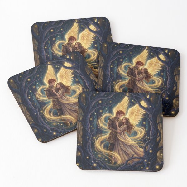 Item preview, Golden Winged Angels Embrace Fantasy Wall Art designed and sold by AbstractAuraArt.