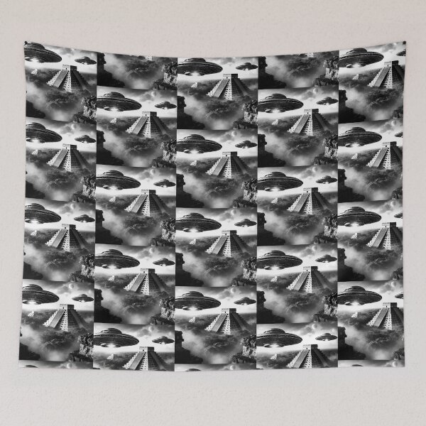 Item preview, “Ancient Pyramid UFO Encounter – Surreal Cosmic Art” designed and sold by Dogandesighn.