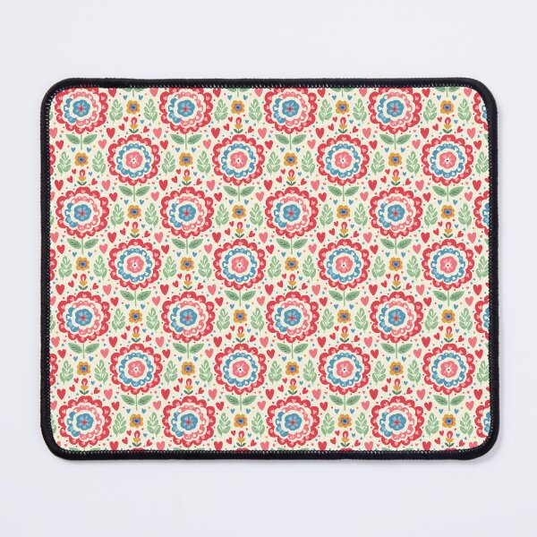 Item preview, Symmetrical Floral and Heart Seamless Pattern – Scandinavian Folk Art by heidiannemorris © designed and sold by FOLK ART FUSION.