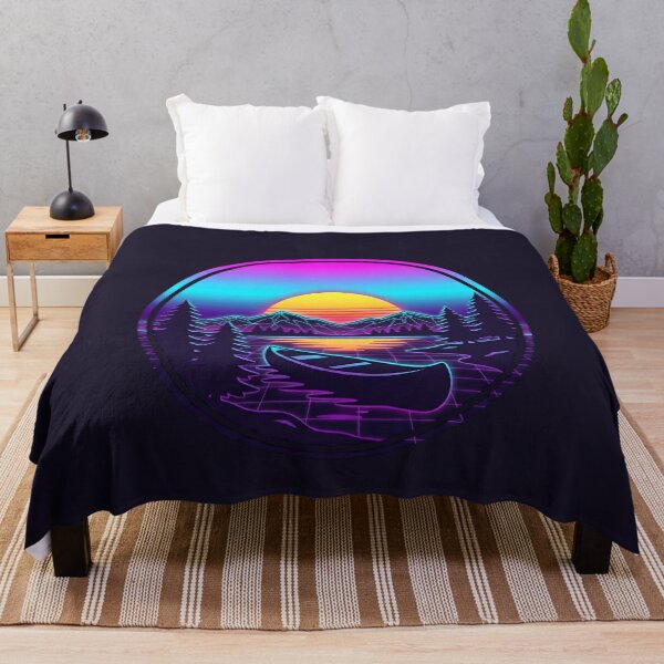 Item preview, Neon Solitude Canoe Synthwave 80s Sunset Landscape designed and sold by MarCinu Art.