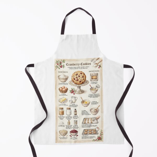 Aperçu de l'œuvre Recette illustrée vintage de biscuits aux canneberges et au chocolat blanc créée et vendue par CharlieDesings.
