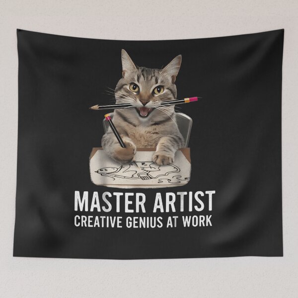 Item preview, Funny Cat Master Artist T-Shirt - Creative Genius At Work Graphic - Humorous Tabby Cat Drawing with Pencils - Cute Artist Kitten Gift for Painters and Cat Lovers designed and sold by ZyxDes.