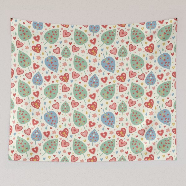 Item preview, Leaf and Heart Playful Valentine Seamless Pattern Folk Art by heidiannemorris © designed and sold by FOLK ART FUSION by heidiannemorris.