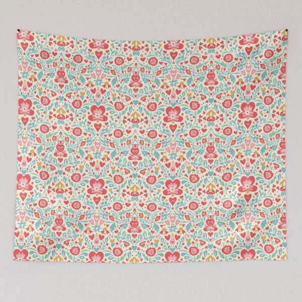 Item preview, Leaf and Heart Playful Valentine Seamless Pattern Folk Art by heidiannemorris © designed and sold by FOLK ART FUSION by heidiannemorris.
