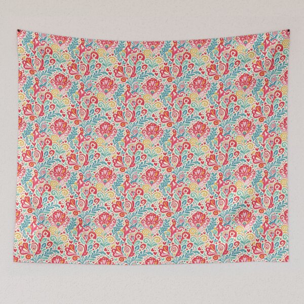 Item preview, Swirling Floral and Heart Seamless Pattern Valentines Folk Art by heidiannemorris © designed and sold by FOLK ART FUSION by heidiannemorris.