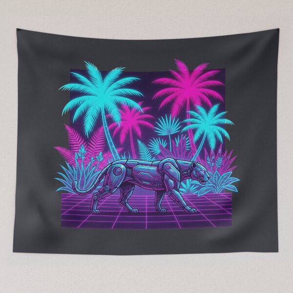 Item preview, Neon Cyborg Panther Synthwave 80s Retro Aesthetics designed and sold by MarCinu Art.
