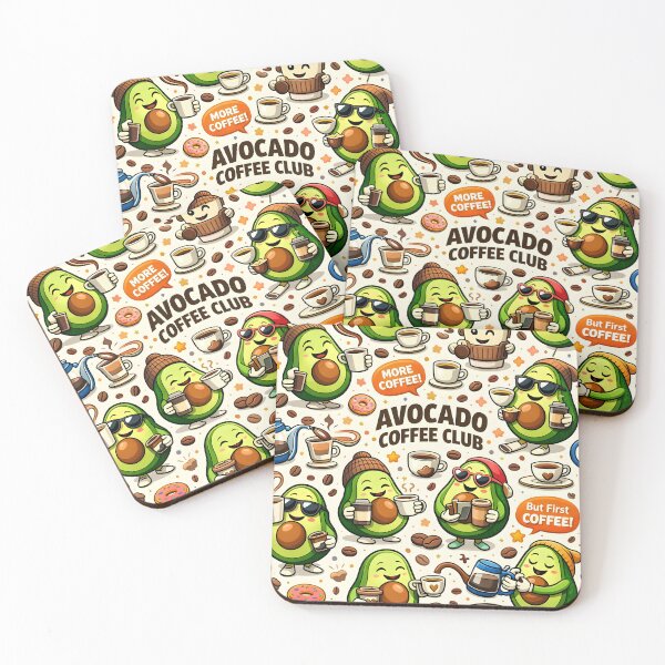 Item preview, Avocado Coffee Club Pattern – Cute Coffee & Avocado Aesthetic Food Illustration designed and sold by WAUZ.