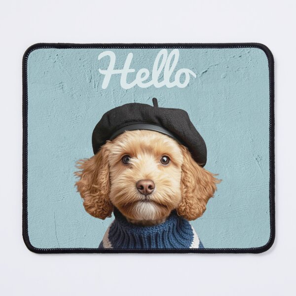 Item preview, Labradoodle dog wearing a beret designed and sold by FlowerFolie.
