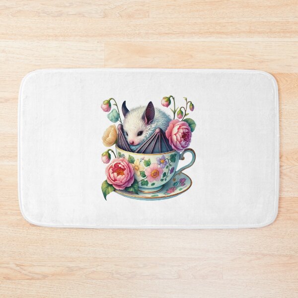 Item preview, sleeping bat in a teacup with flowers designed and sold by LoneAngel.