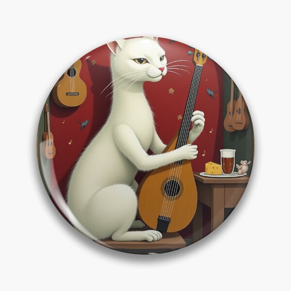 Artikelvorschau, Entschlossener Katzenlautenspieler in mittelalterlicher Taverne entworfen und verkauft von PictorialWhimsy.