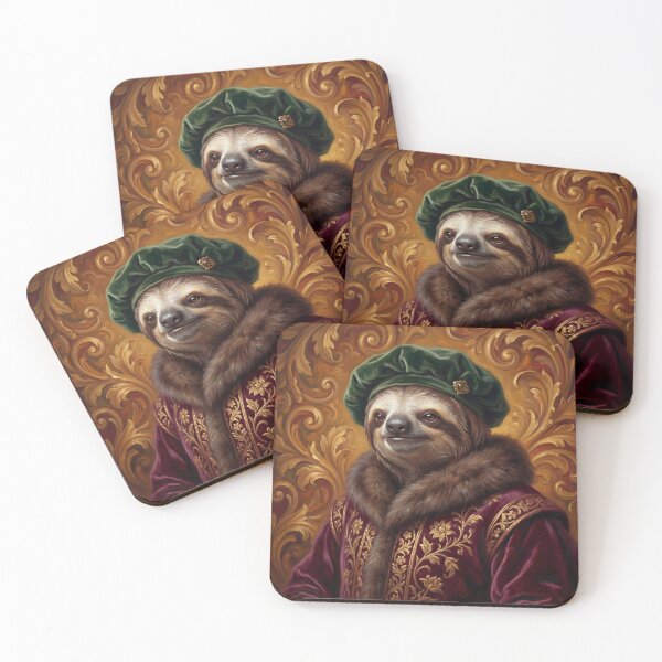 Item preview, Sloth Merchant cool animal Tudor style portrait art designed and sold by Vintage Designs +.