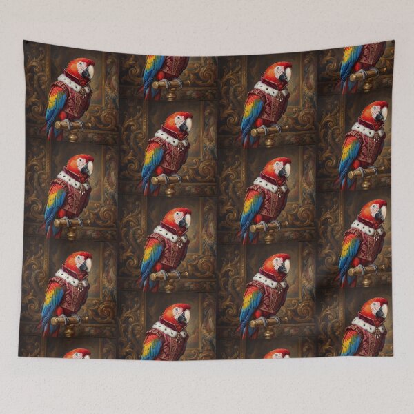 Item preview, Regal Macaw parrot cool animal Tudor style portrait art designed and sold by Vintage Designs +.