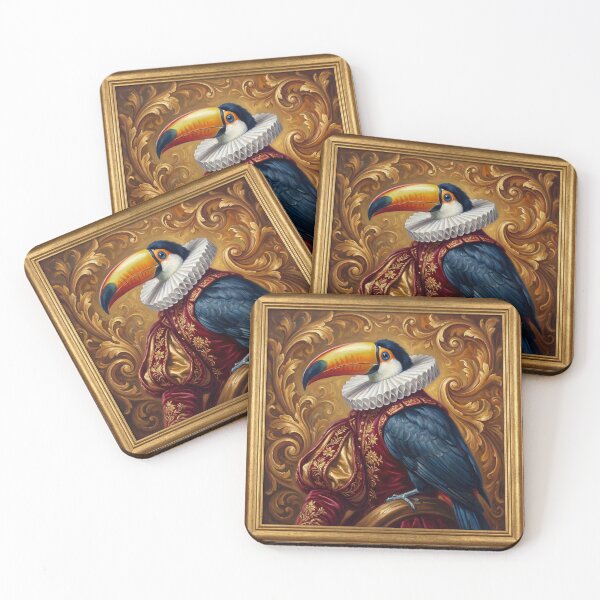 Item preview, Toucan parrot cool animal Tudor style portrait art designed and sold by Vintage Designs +.